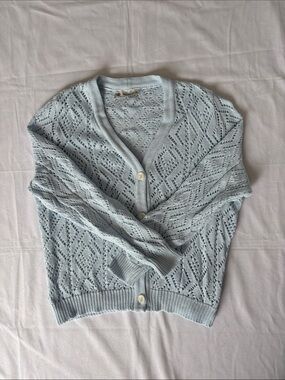 Spring Light Blue Knit V-Neck Cardigan Sweater
